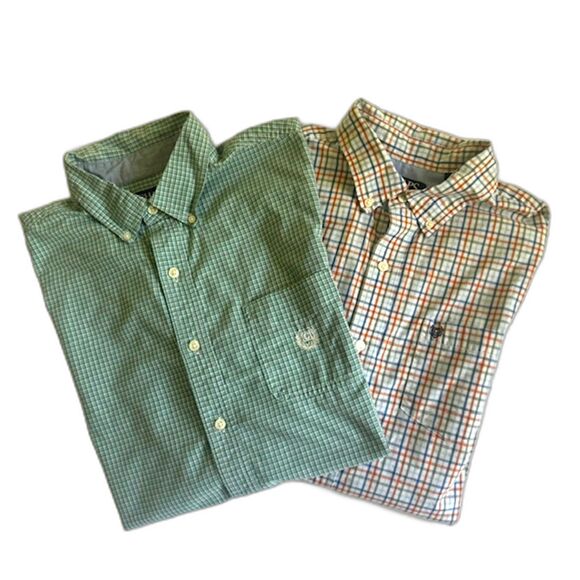 CHAPS Lot of 2 Men's SZ L SS Button Down Shirts Multi Color Checker Plaid Light - Picture 1 of 16